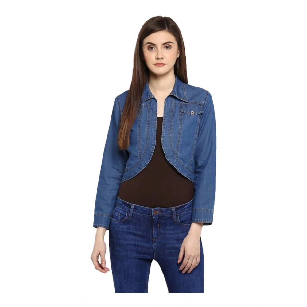 Ranili Denim Solid 3-4th Sleeves Shrug