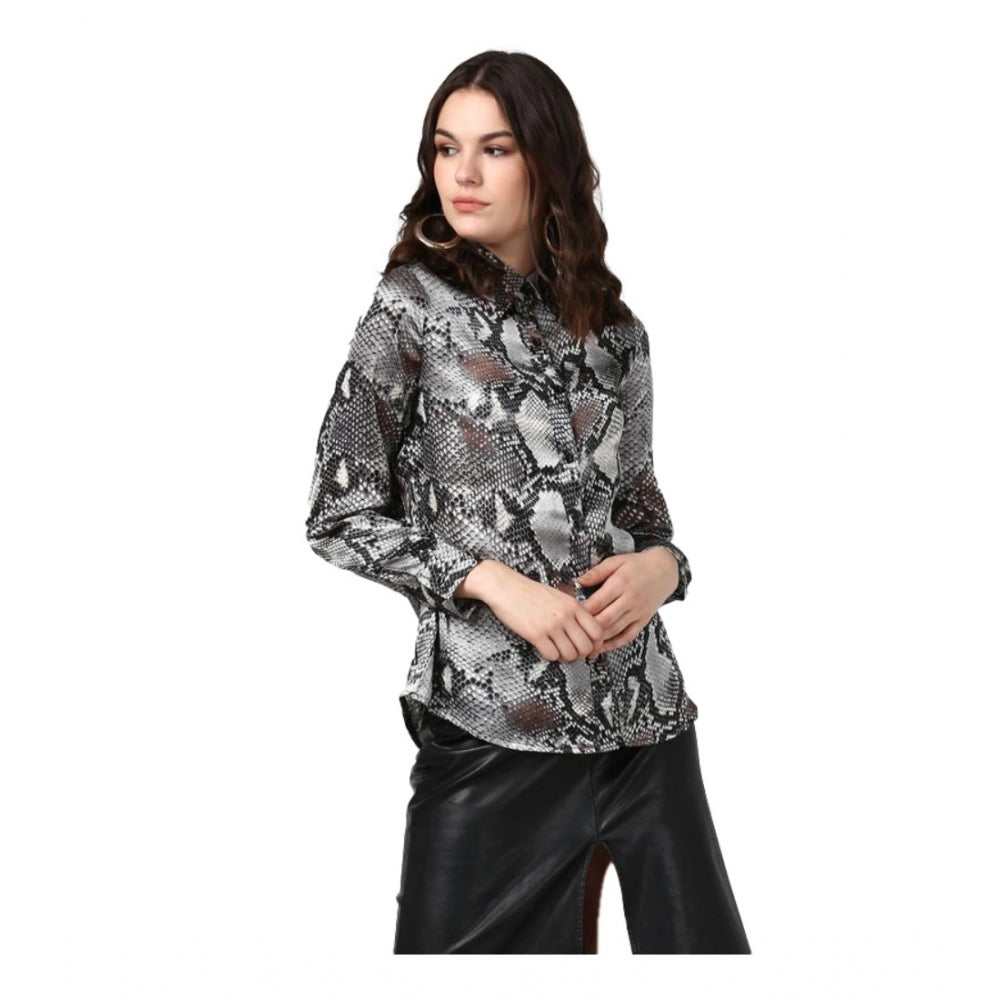 Ranili Satin Animal Print Long Sleeves Standard Length Shirt