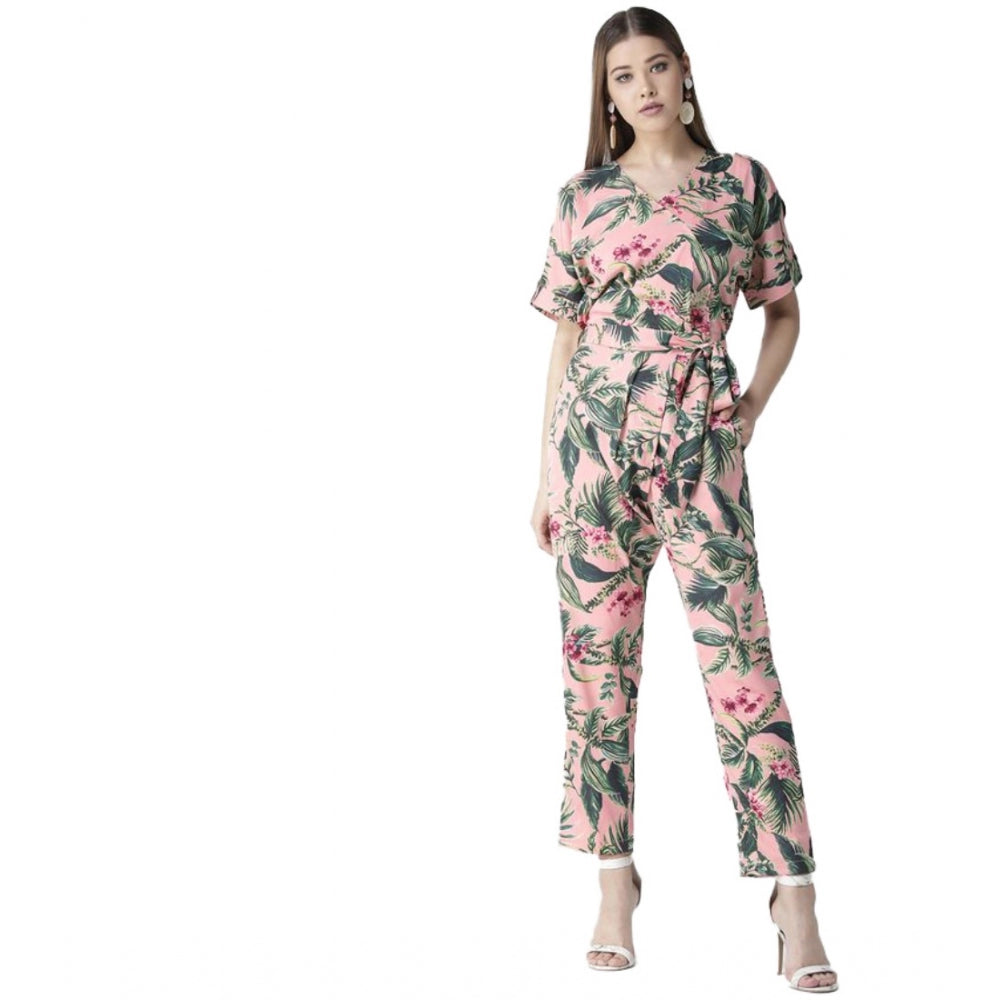 Ranili Polyester Floral Half Sleeve Jumpsuit