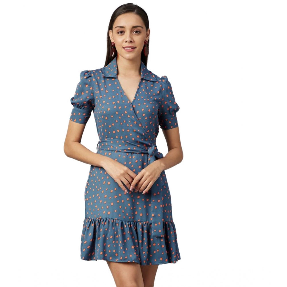 Ranili Polyester Polka Short Sleeve Above Knee Dress