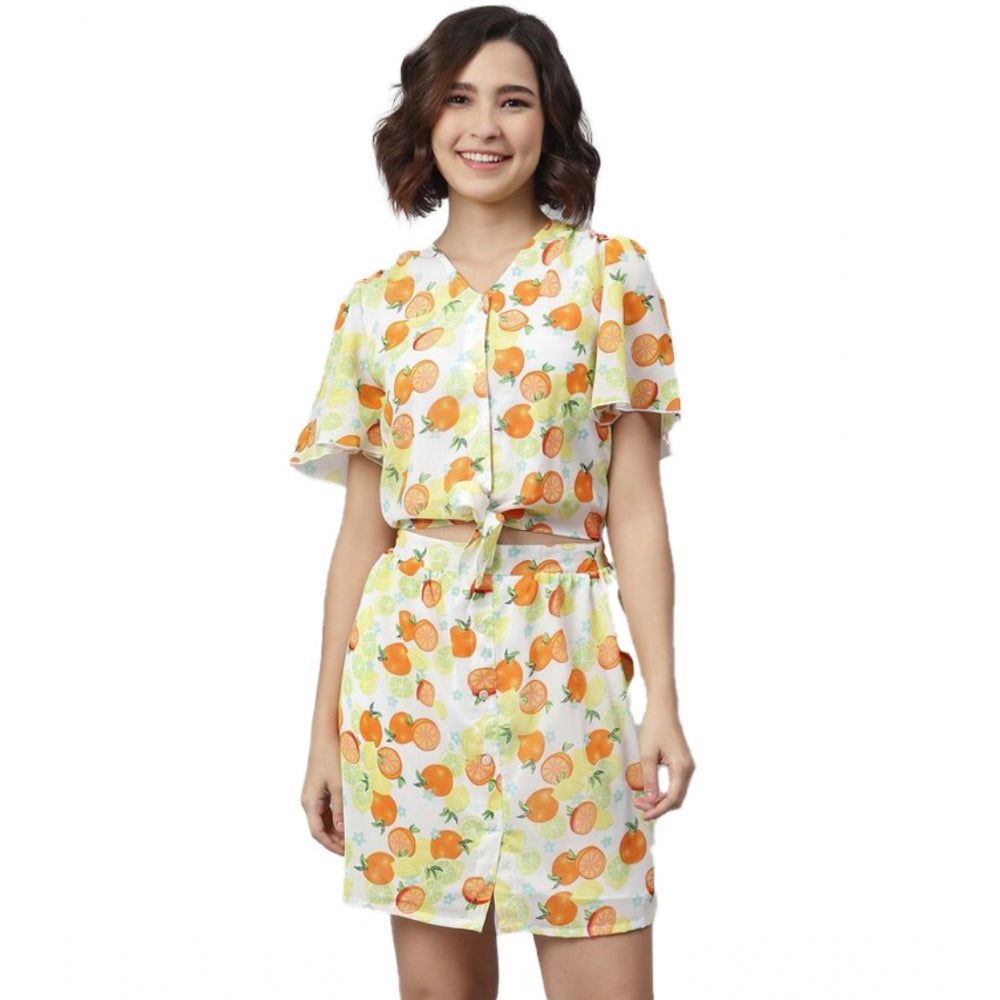 Ranili Polyester Printed Flutter Above Knee Dress