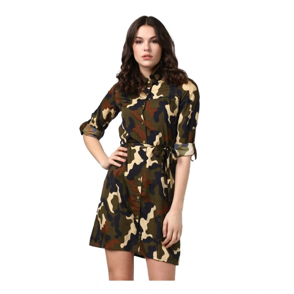 Ranili Polyester Printed Roll Up Sleeve Tunic Top