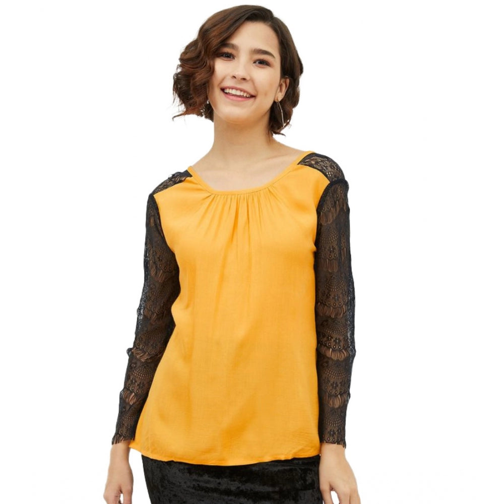 Ranili Rayon Lace Inserts Long Sleeves Top