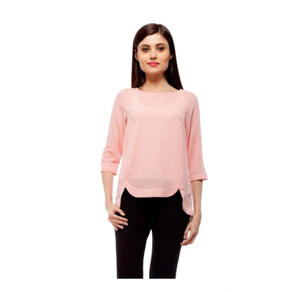 Ranili Polyester Solid 3-4th Sleeves Regular Top