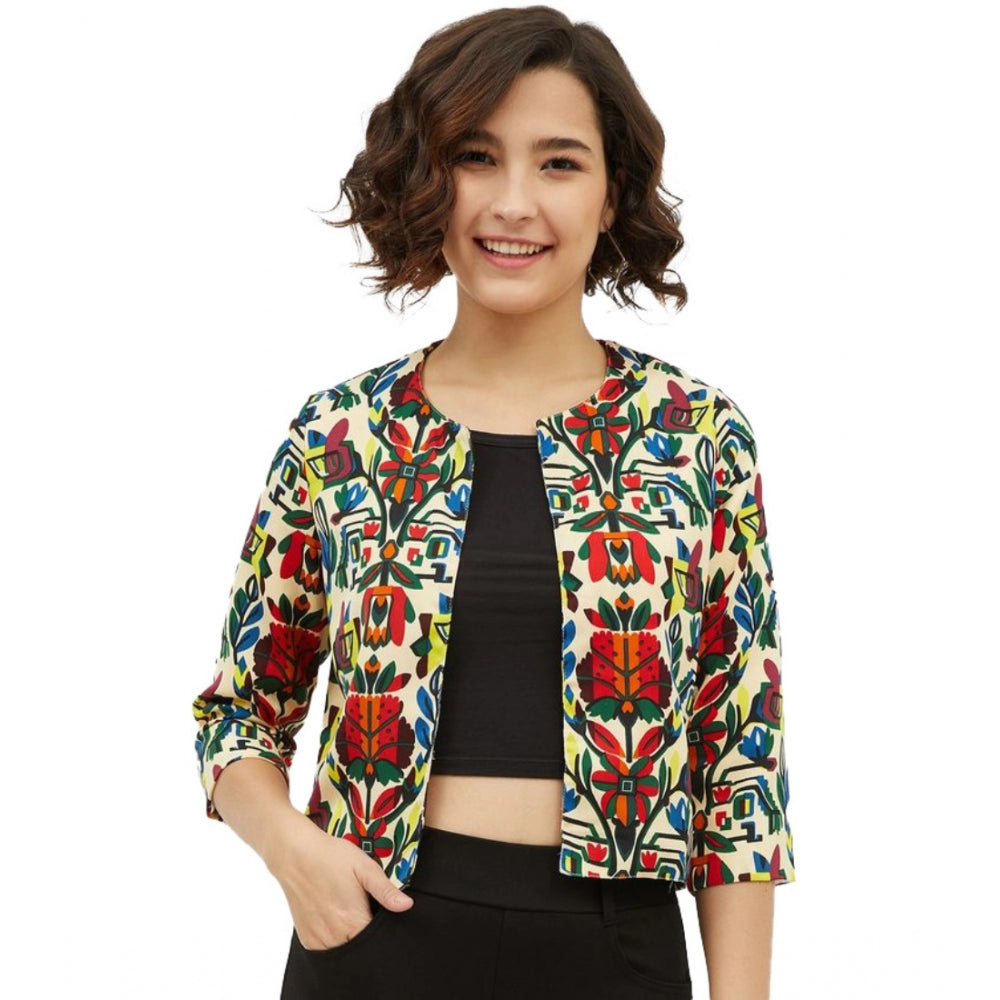 Ranili Polyester Floral 3-4th Sleeves Shrug