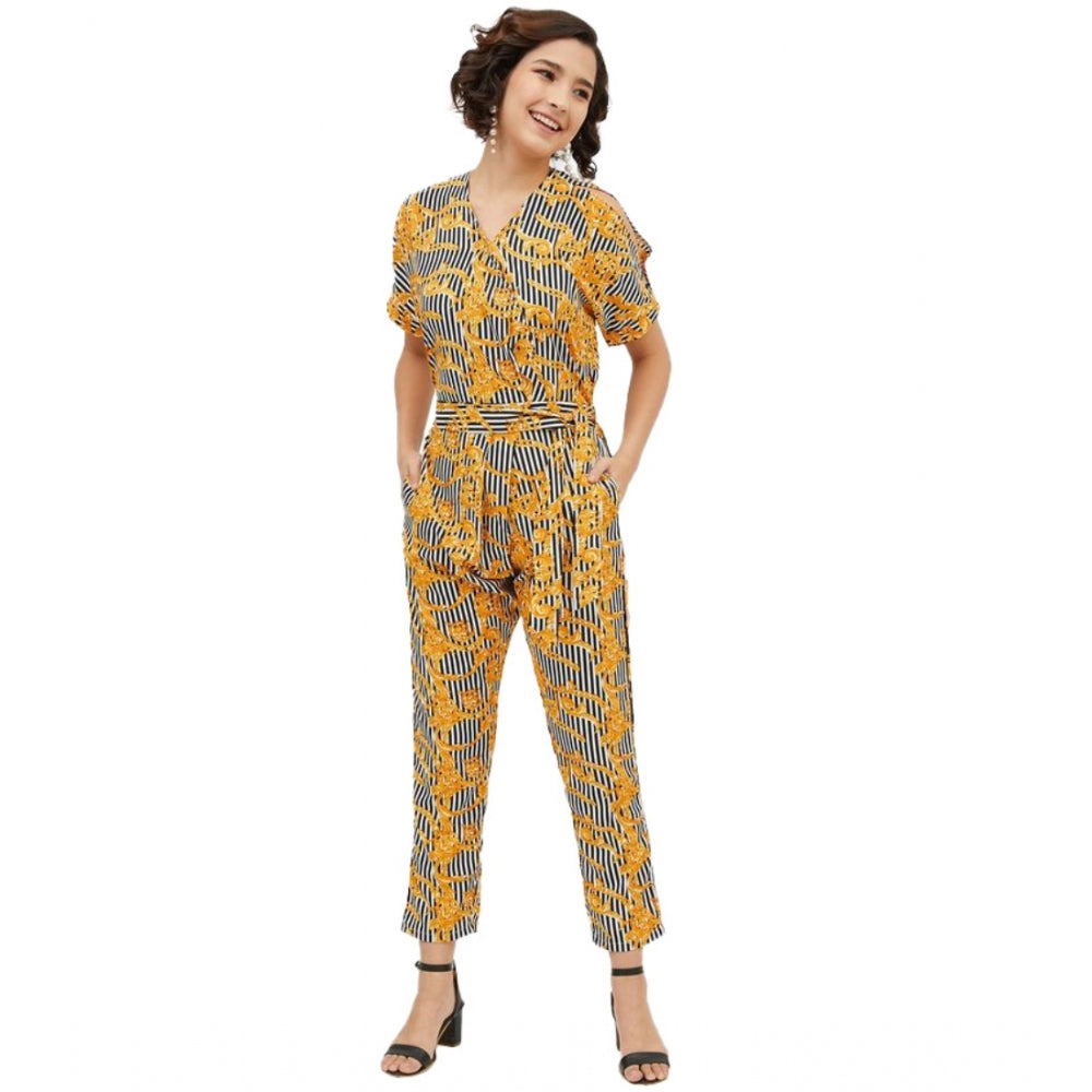 Ranili Polyester Printed Half Sleeve Long Jumpsuit