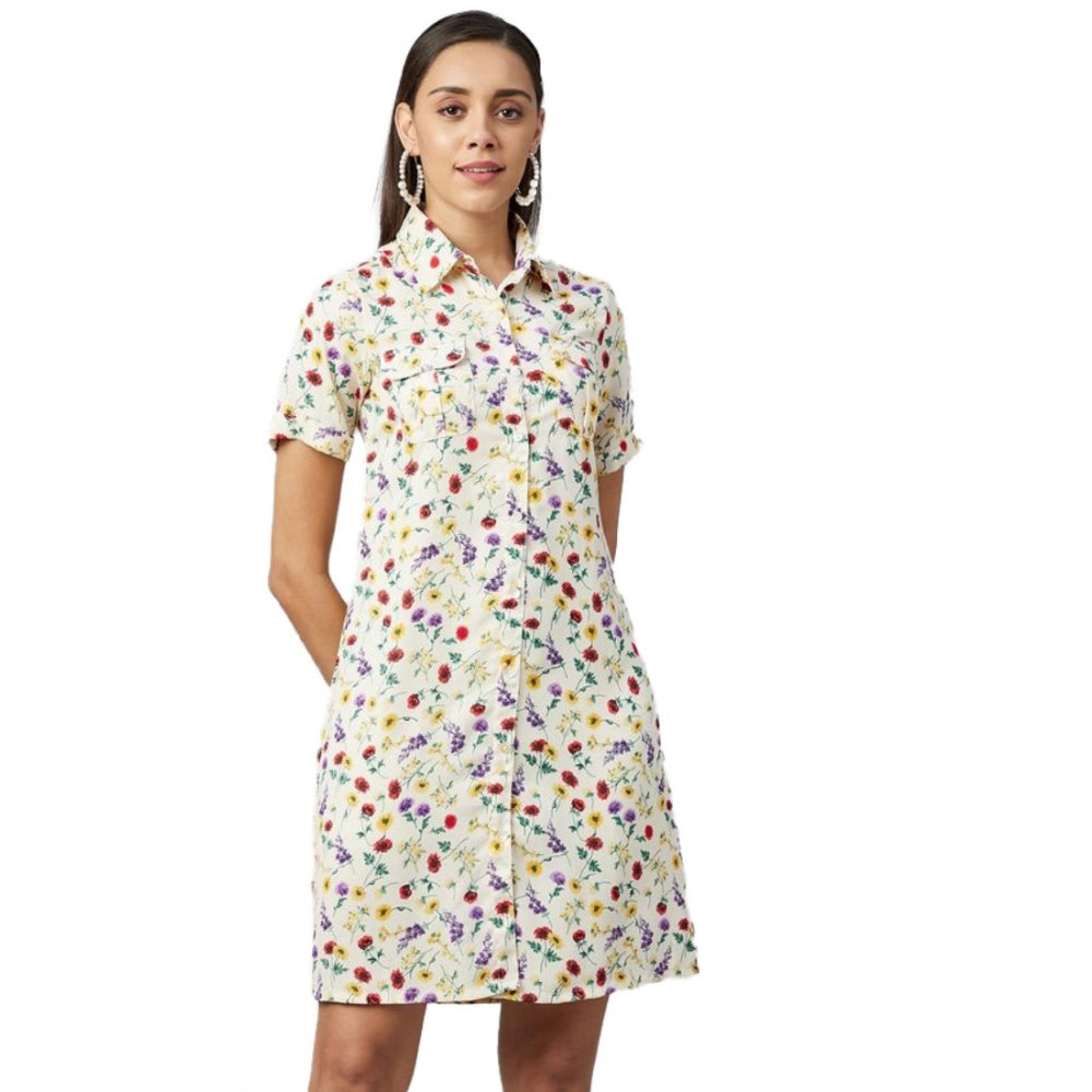 Ranili Polyester Floral Short Sleeve Above Knee Dress