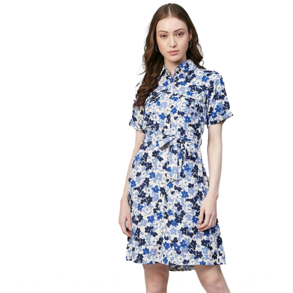 Ranili Polyester Floral Short Sleeve Above Knee Dress