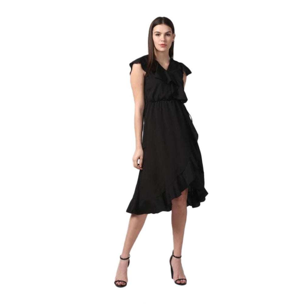 Ranili Polyester Ruffled Cap Sleeve Knee-length Dress