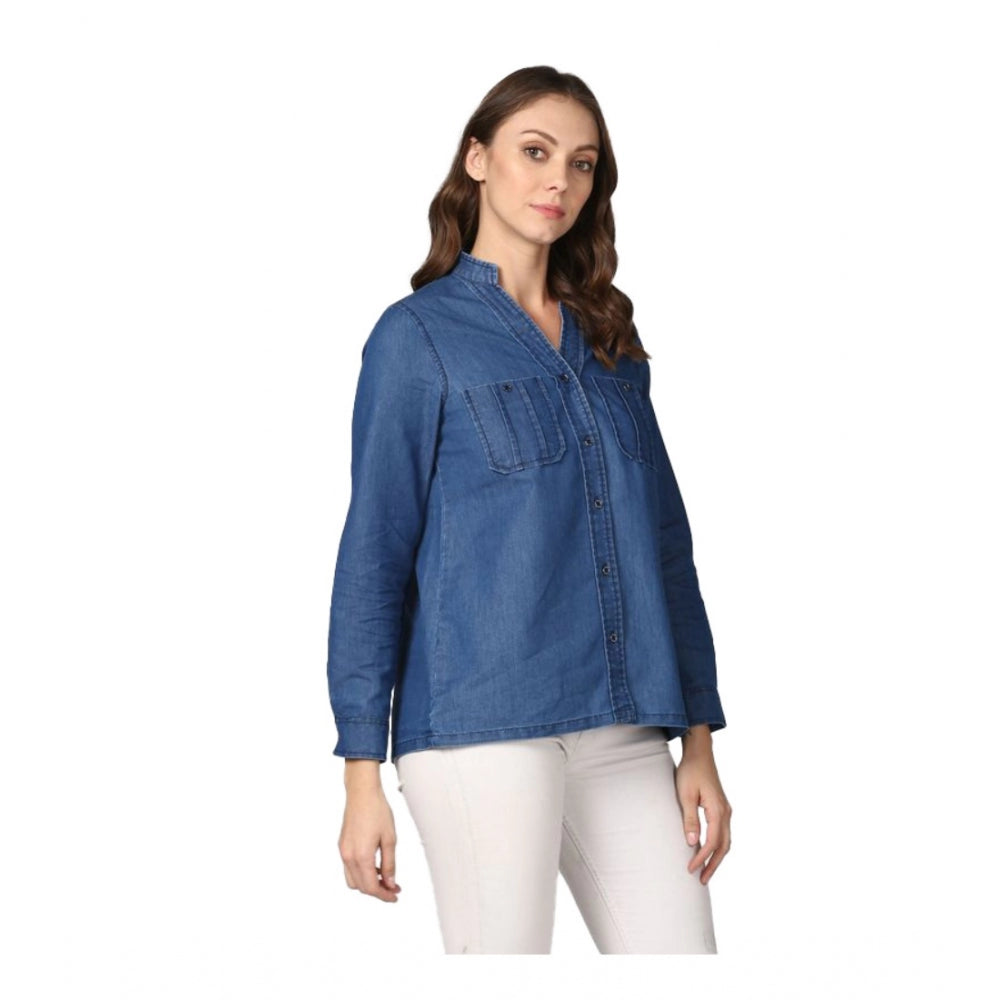 Ranili Denim Solid Long Sleeves Top