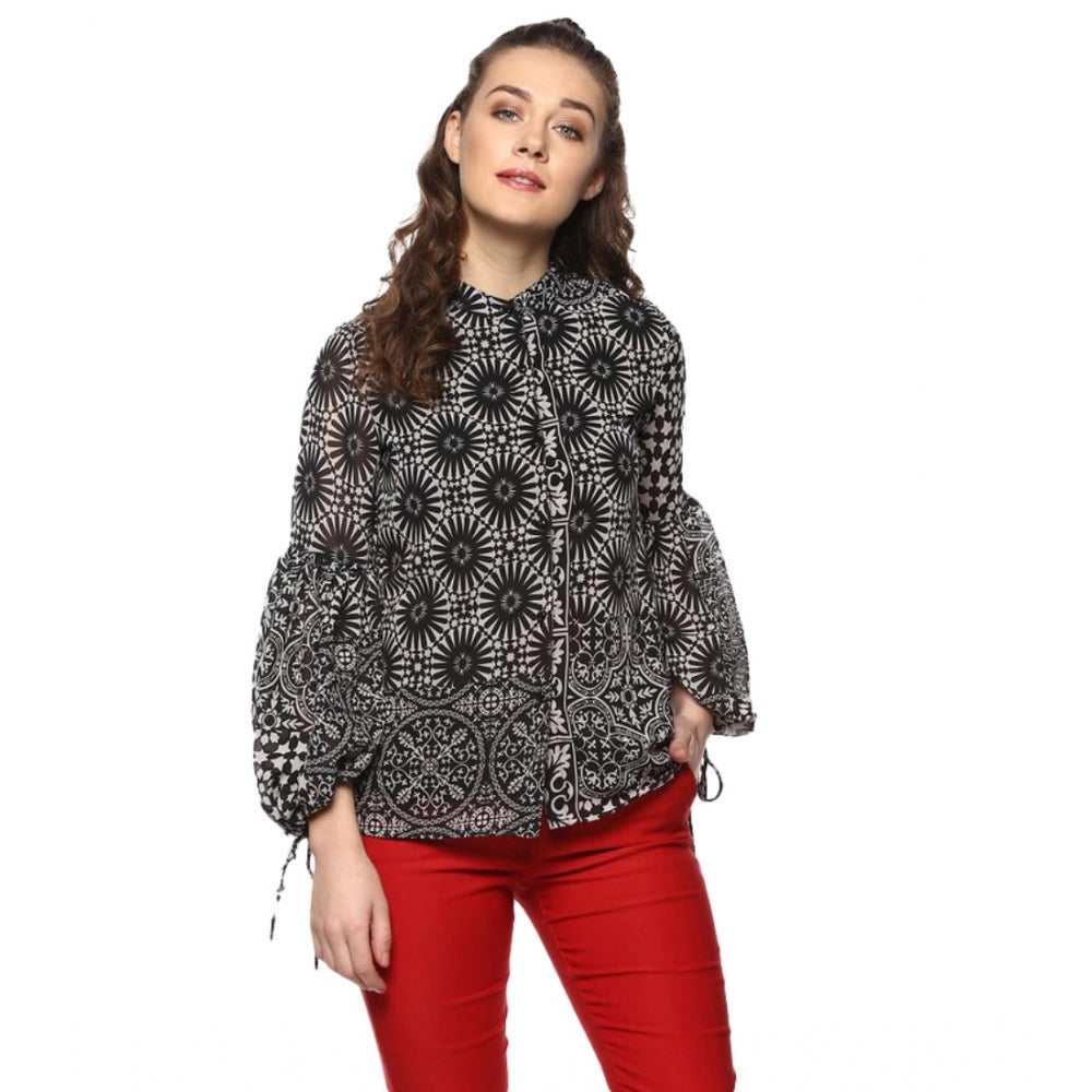 Ranili Polyester Printed Balloon Sleeve Top