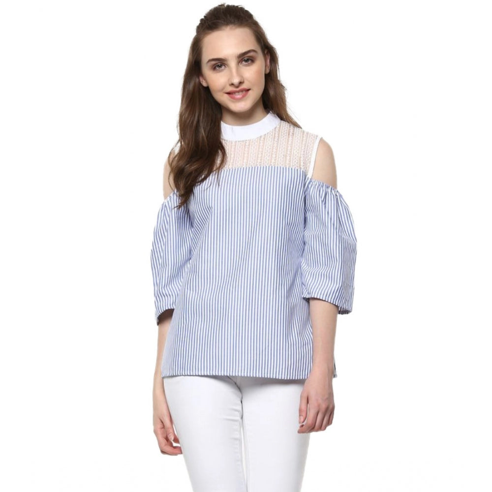 Ranili Cotton Striped Cold Shoulder Top