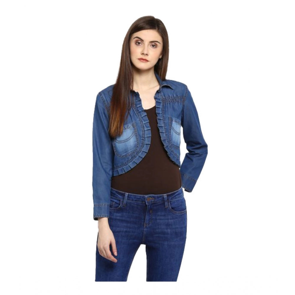 Ranili Denim Pleated 3-4th Sleeves Shrug