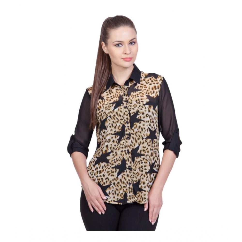 Ranili Polyester Printed Roll Up Sleeve Standard Length Shirt