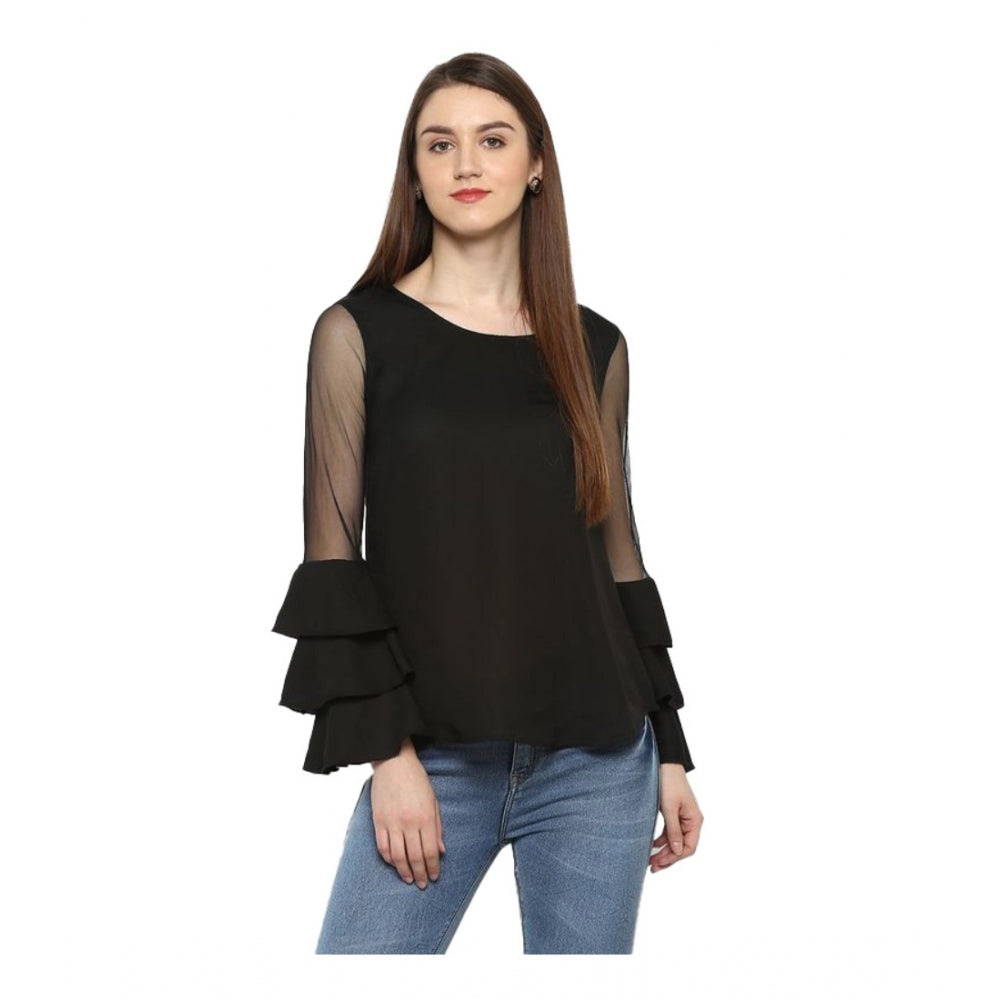 Ranili Polyester Solid Tier Sleeve Top