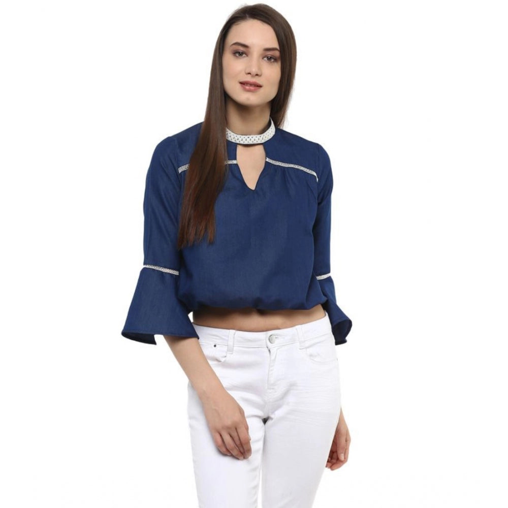Ranili Polyester Solid Bell Sleeve Regular Top