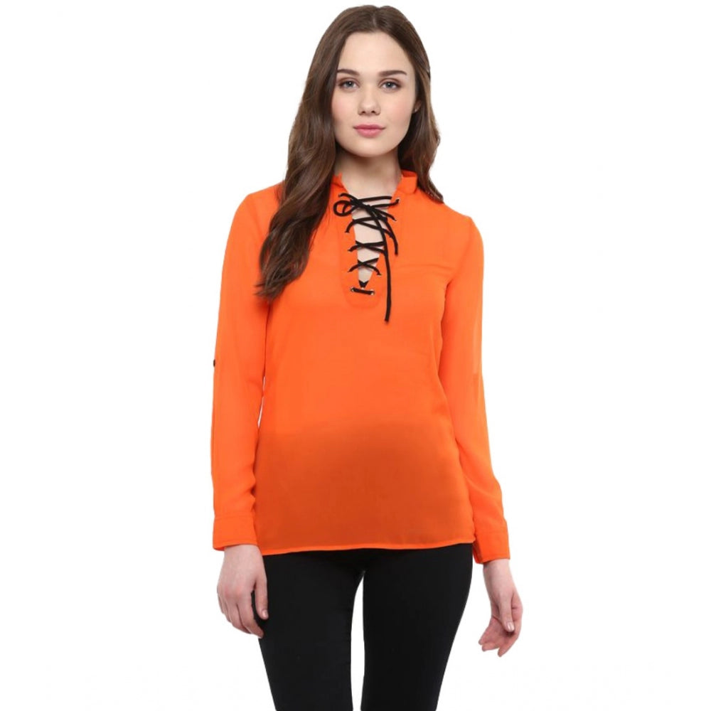 Ranili Polyester Solid Long Sleeves Regular Top
