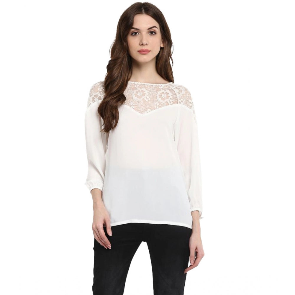 Ranili Polyester Georgette Self Design 3-4th Sleeves Regular Top