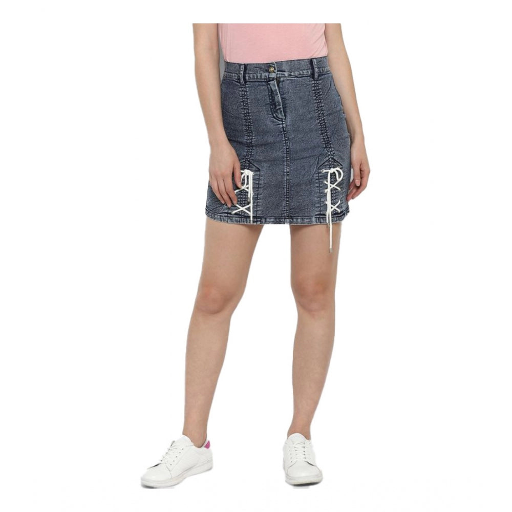 Ranili Denim Tie Up Buttoned Skirt