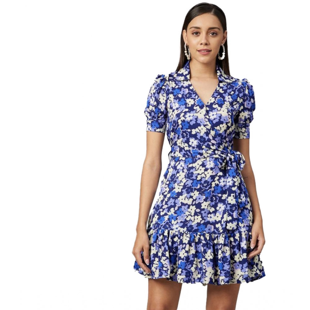 Ranili Polyester Floral Short Sleeve Above Knee Dress
