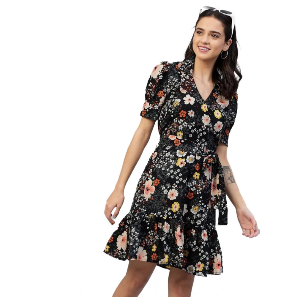 Ranili Polyester Floral Short Sleeve Above Knee Dress
