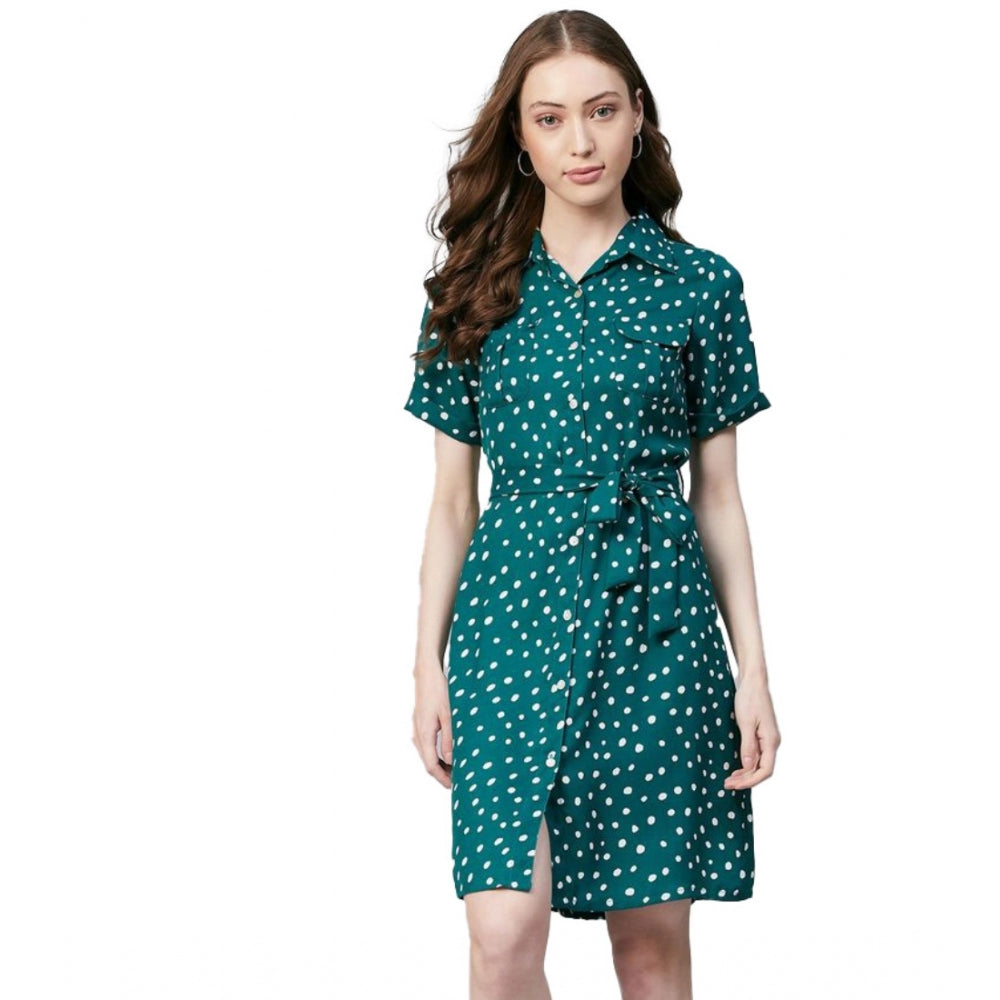 Ranili Polyester Polka Short Sleeve Above Knee Dress
