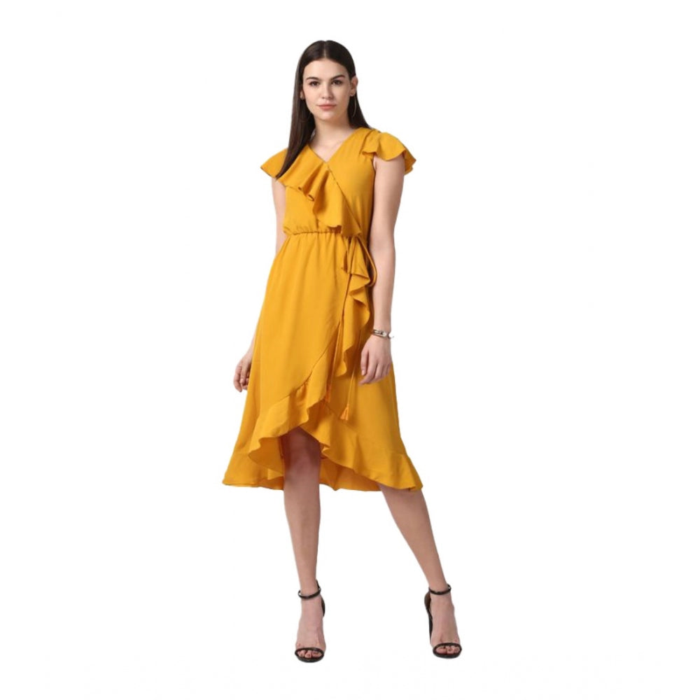 Ranili Polyester Ruffled Cap Sleeve Knee-length Dress