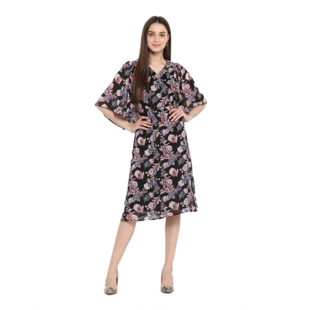 Ranili Polyester Floral Short Sleeve Knee-length Dress
