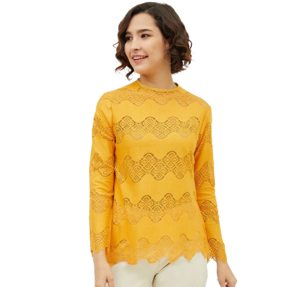 Ranili Cotton Lace Inserts Long Sleeves Top