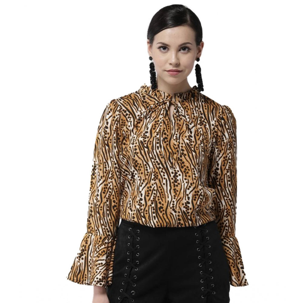 Ranili Polyester Printed Bell Sleeve Top