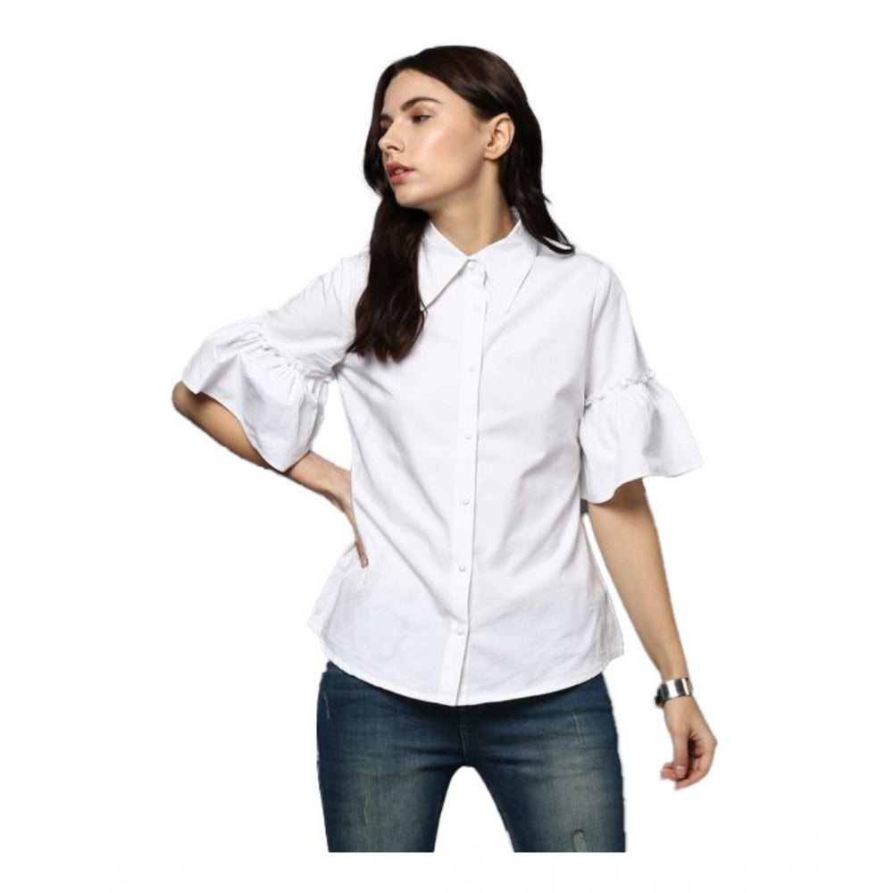 Ranili Cotton Solid Bell Sleeve Top