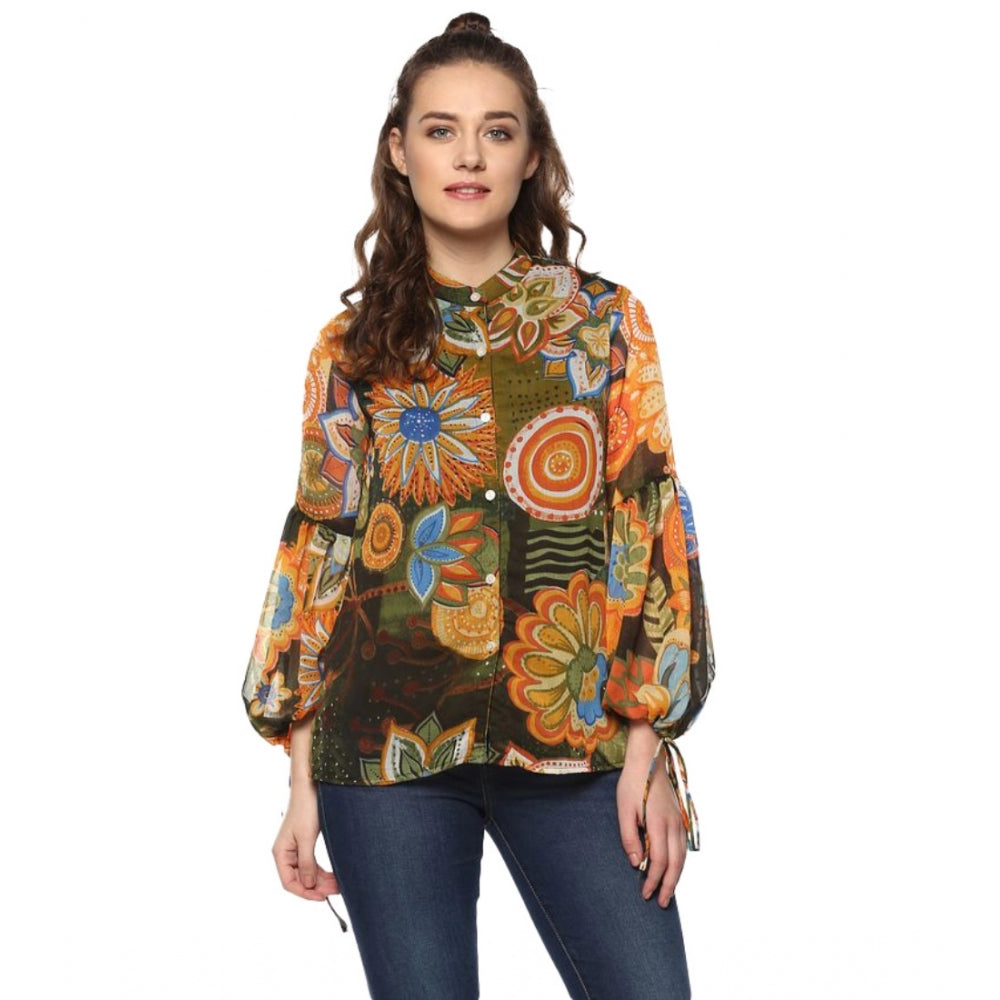 Ranili Polyester Floral Balloon Sleeve Top