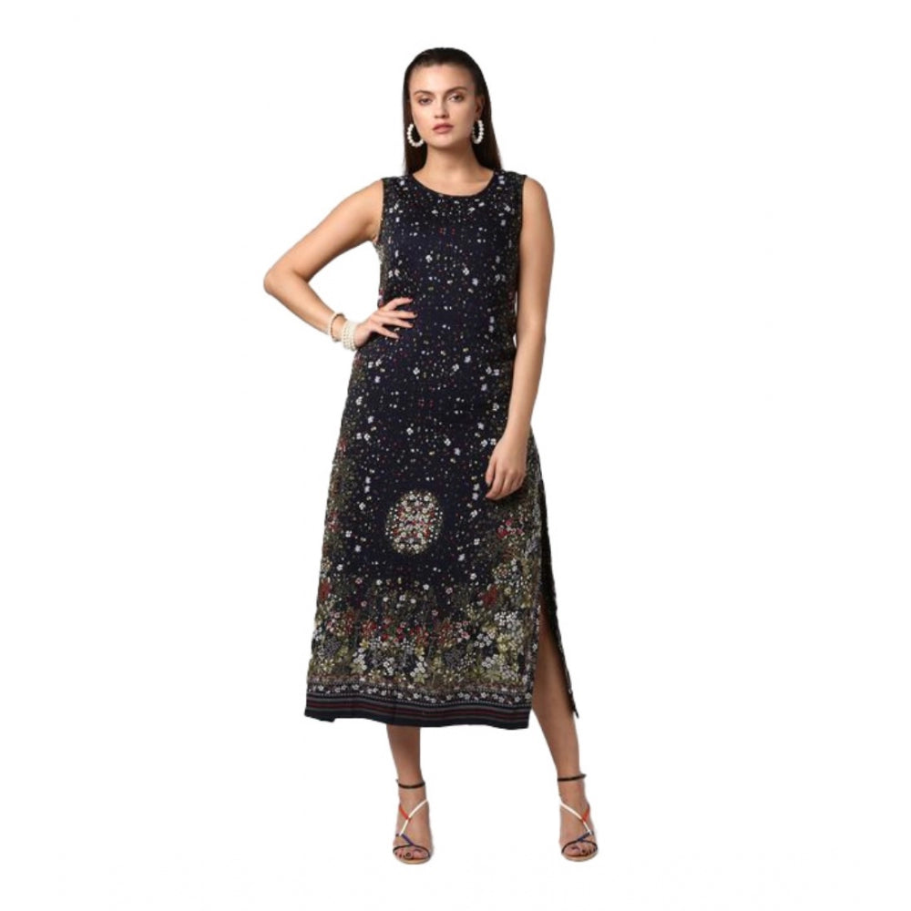 Ranili Rayon Floral Sleeveless Calf-length Dress
