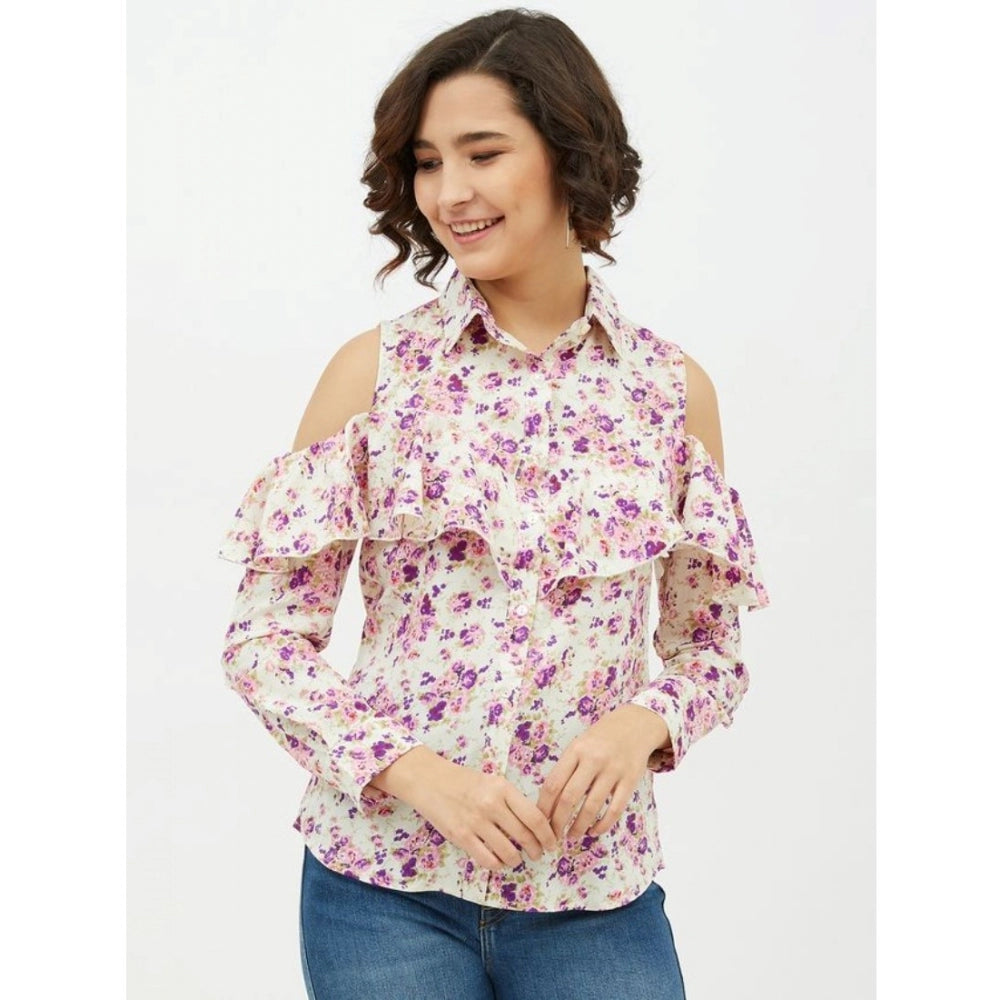 Ranili Polyester Floral Cold Shoulder Standard Length Shirt