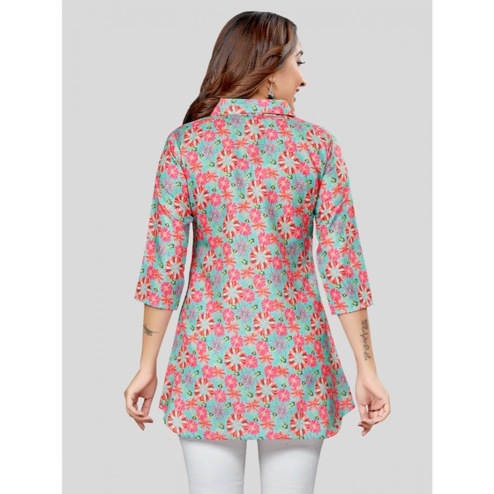 Ranili Cotton Blend Collared Neck 3/4 Sleeves Short Top