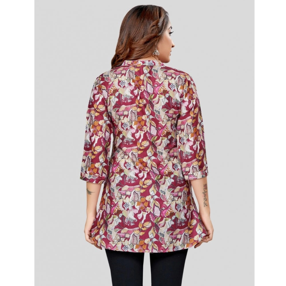 Ranili Cotton Blend Mandarin Collar 3/4 Sleeves Short Top