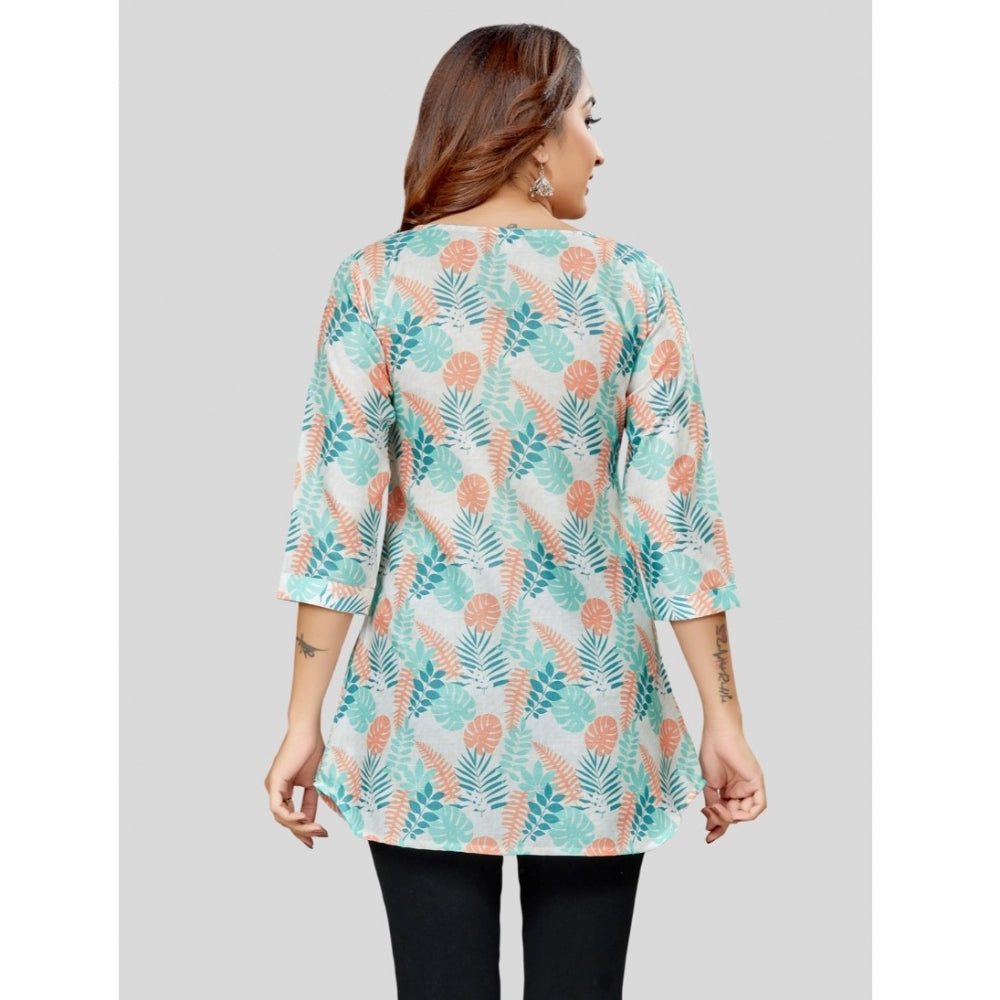 Ranili Cotton Blend Round Neck 3/4 Sleeves Short Top