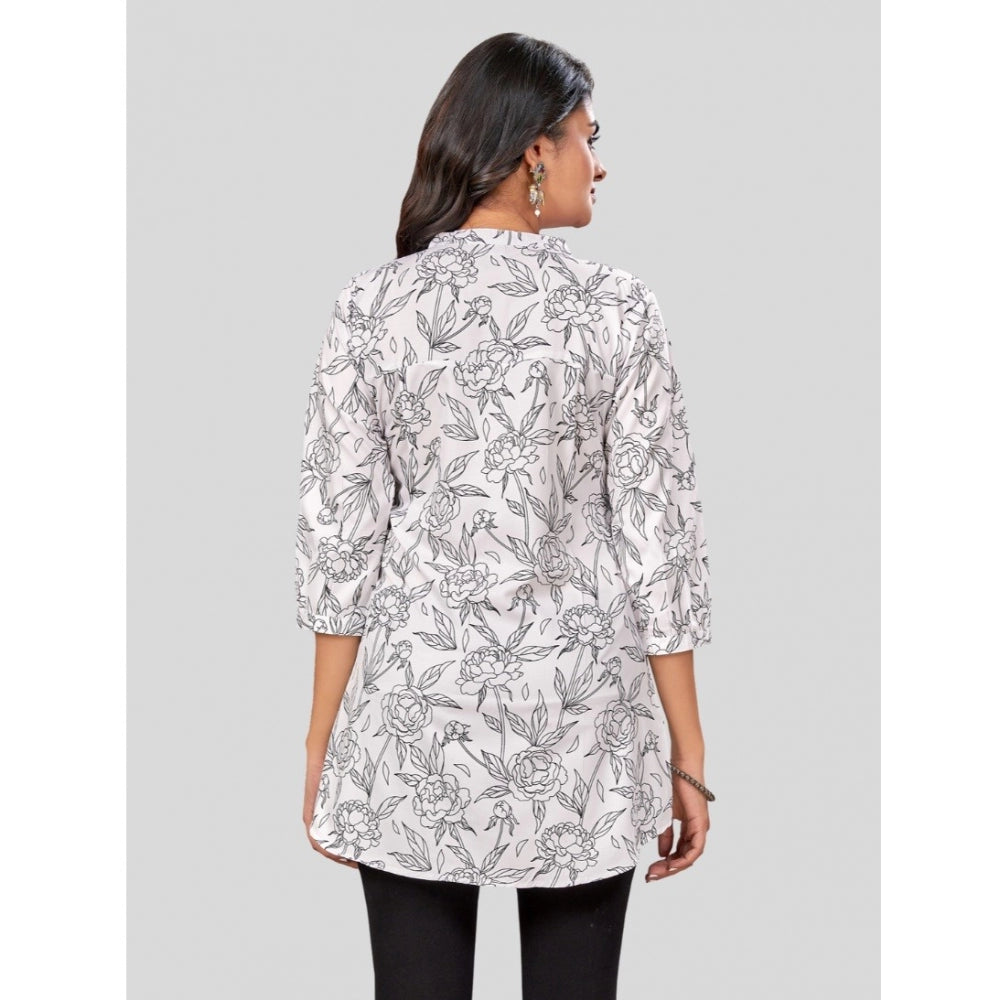 Ranili Poly Crepe Chinese Collar 3/4 Sleeves Short Top