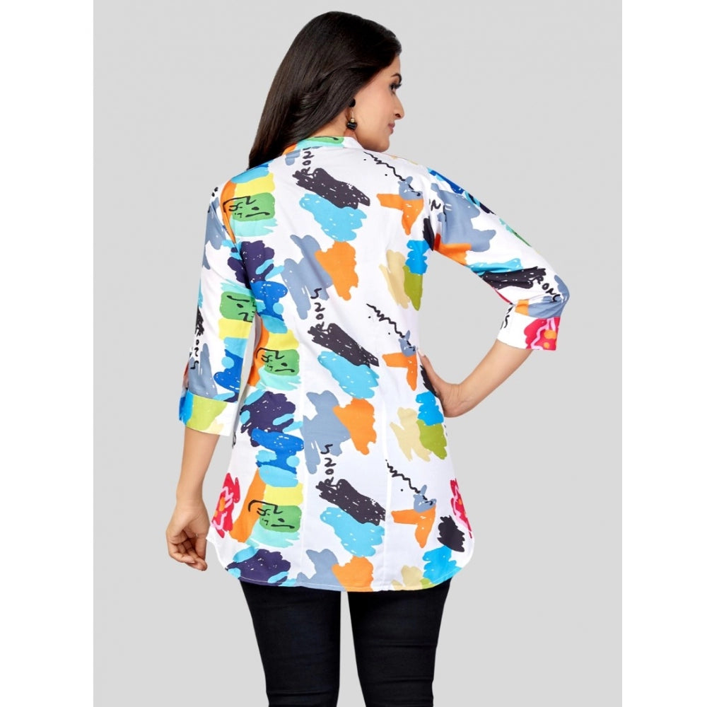 Ranili Poly Crepe Mandarin Collar 3/4 Sleeves Short Top