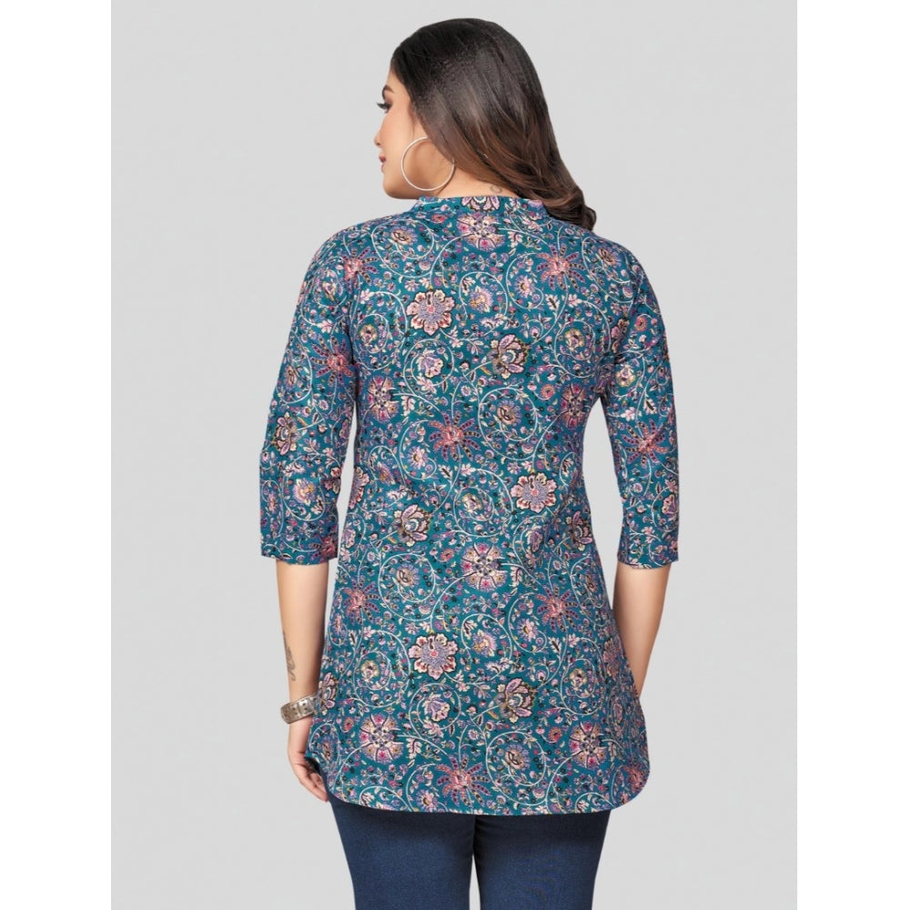 Ranili Cotton Blend Mandarin Collar 3/4 Sleeves Short Top
