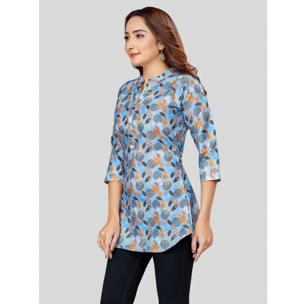 Ranili Cotton Blend Mandarin Collar 3/4 Sleeves Short Top