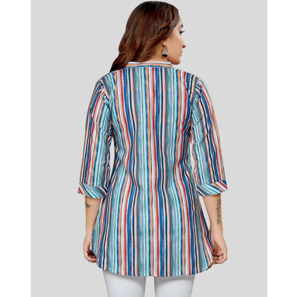 Ranili Cotton Blend Mandarin Collar 3/4 Sleeves Short Top