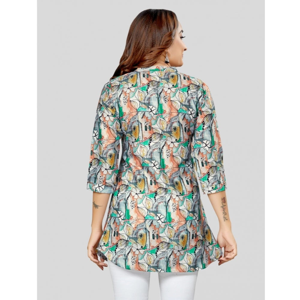 Ranili Cotton Blend Mandarin Collar 3/4 Sleeves Short Top
