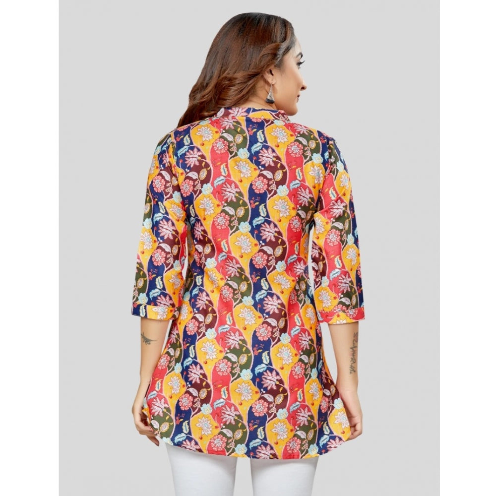 Ranili Cotton Blend Mandarin Collar 3/4 Sleeves Short Top