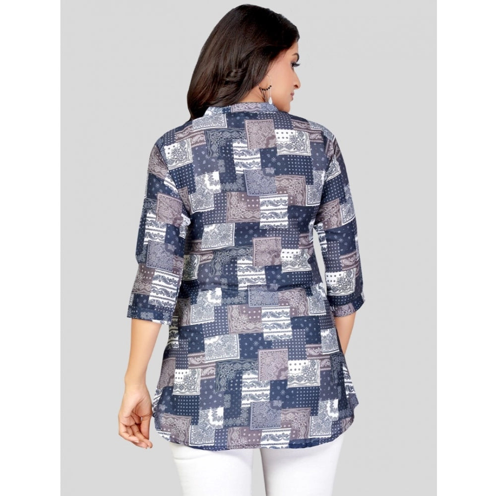 Ranili Cotton Blend Mandarin Collar 3/4 Sleeves Short Top