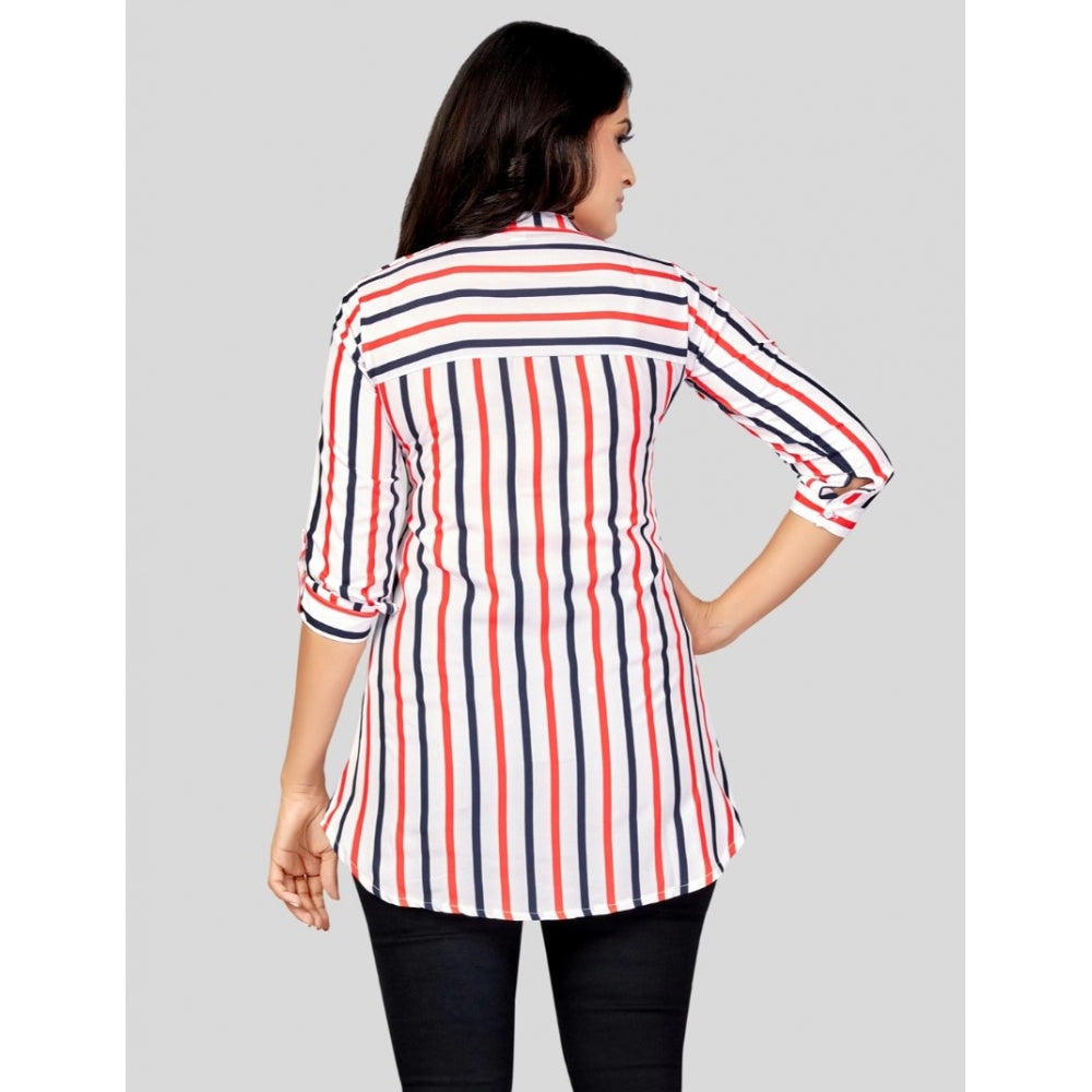 Ranili Poly Crepe Mandarin Collar 3/4 Sleeves Short Top