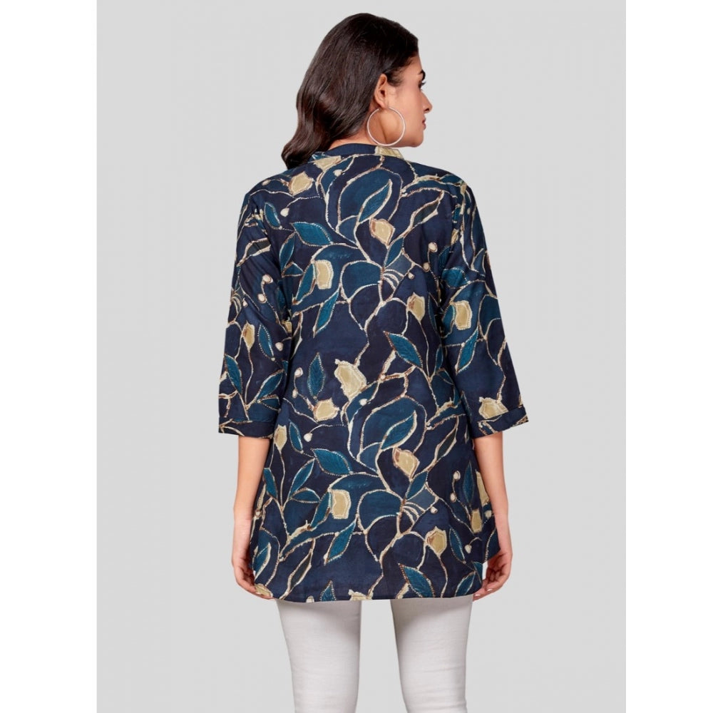 Ranili Rayon Mandarin Collar 3/4 Sleeves Short Top