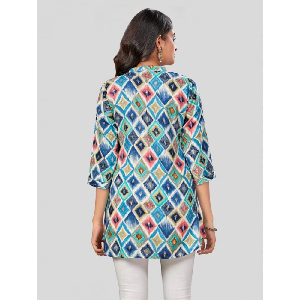 Ranili Rayon Collared Neck 3/4 Sleeves Short Top