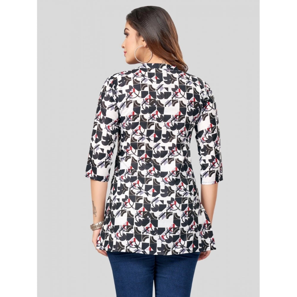 Ranili Cotton Blend Mandarin Collar 3/4 Sleeves Short Top