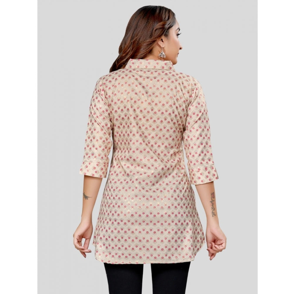 Ranili Cotton Blend Collared Neck 3/4 Sleeves Short Top